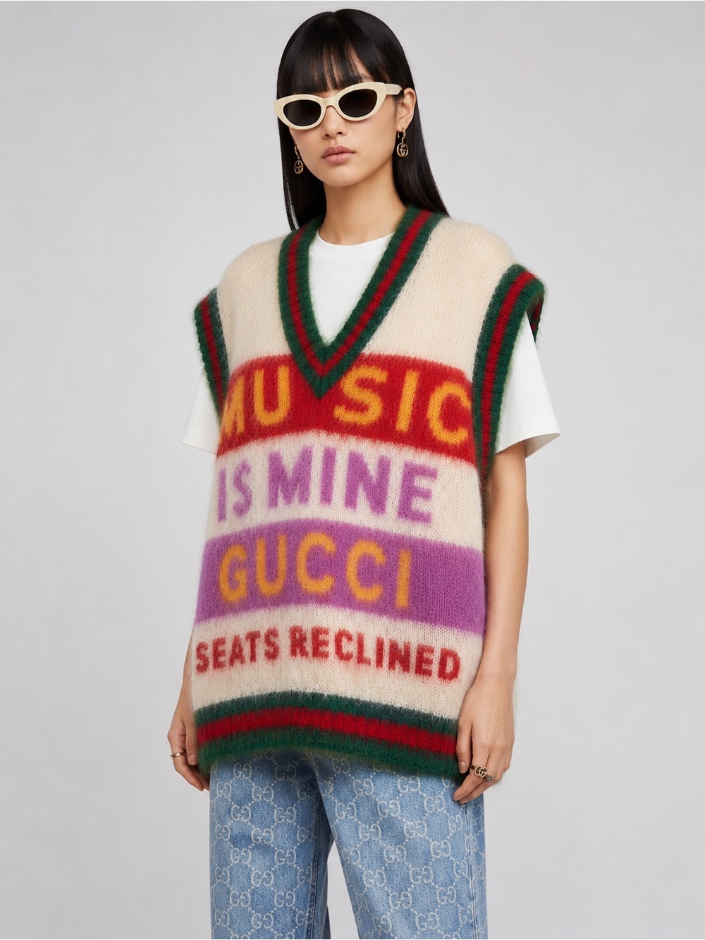 Gucci 100 Music Is Mine Mohair V Neck Sweater Vest M Alessandro Michele Red